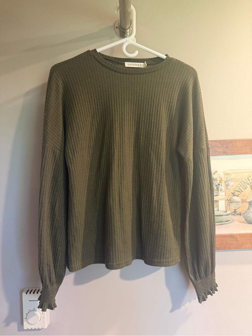 Lovesoft Olive Rib-Knit Crewneck Sweater for Men